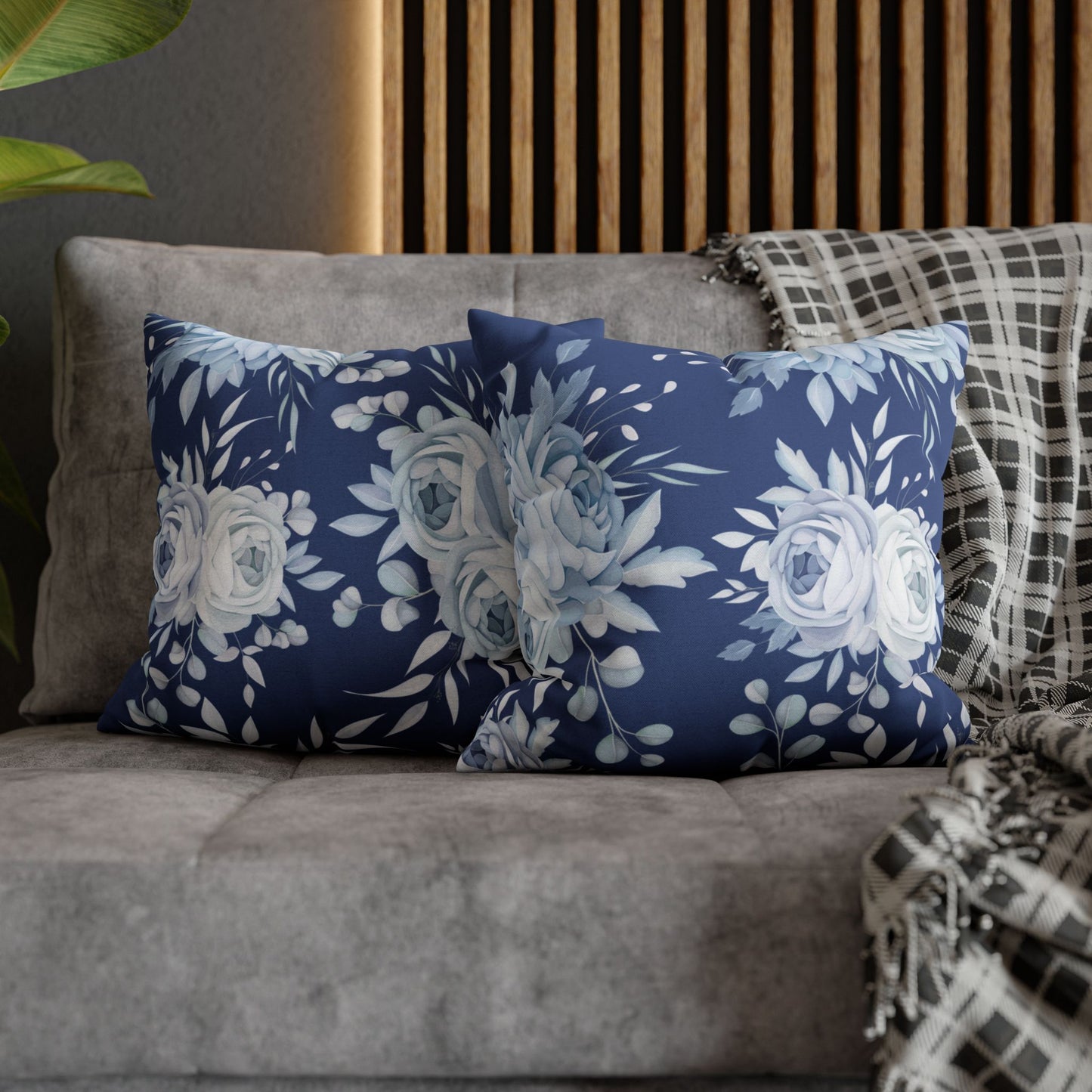 Blue Flowers Square Pillow Case