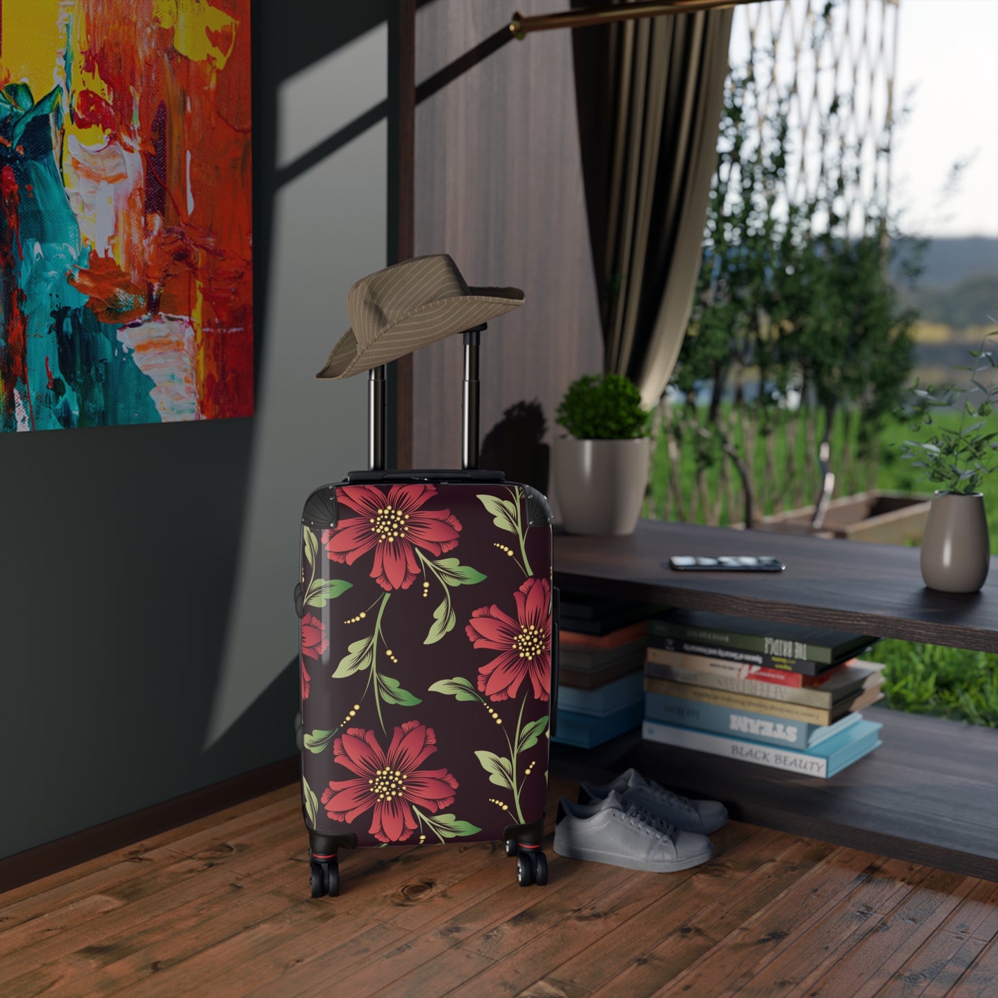 Flowers Suitcase Carry-On Travel Luggage - 360° Swivel Wheels, Built-In Lock