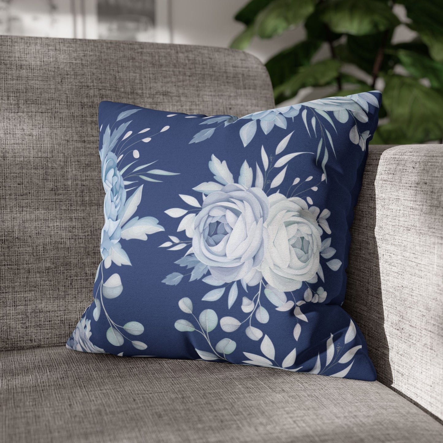 Blue Flowers Square Pillow Case