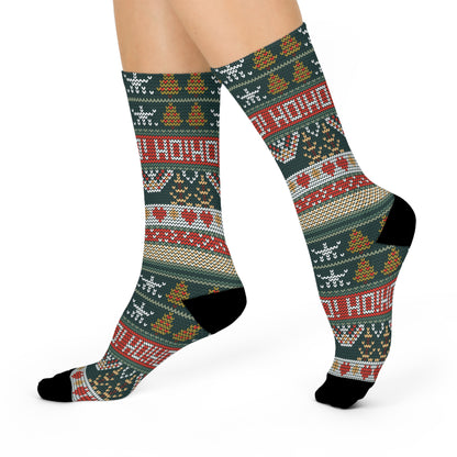 Ho Ho Ho Cushioned Crew Socks for Christmas or Holidays