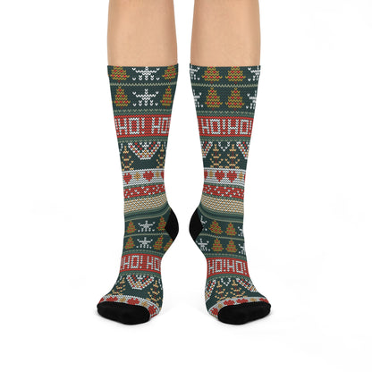 Ho Ho Ho Cushioned Crew Socks for Christmas or Holidays