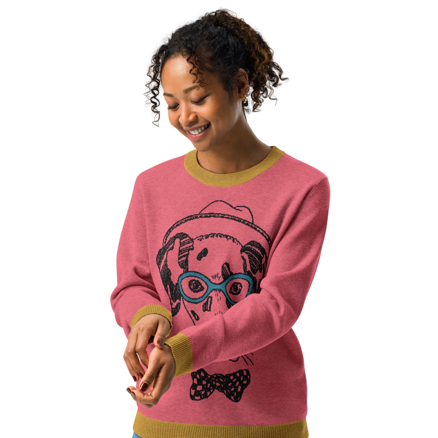 Dog With Glasses Knitted crew neck sweater